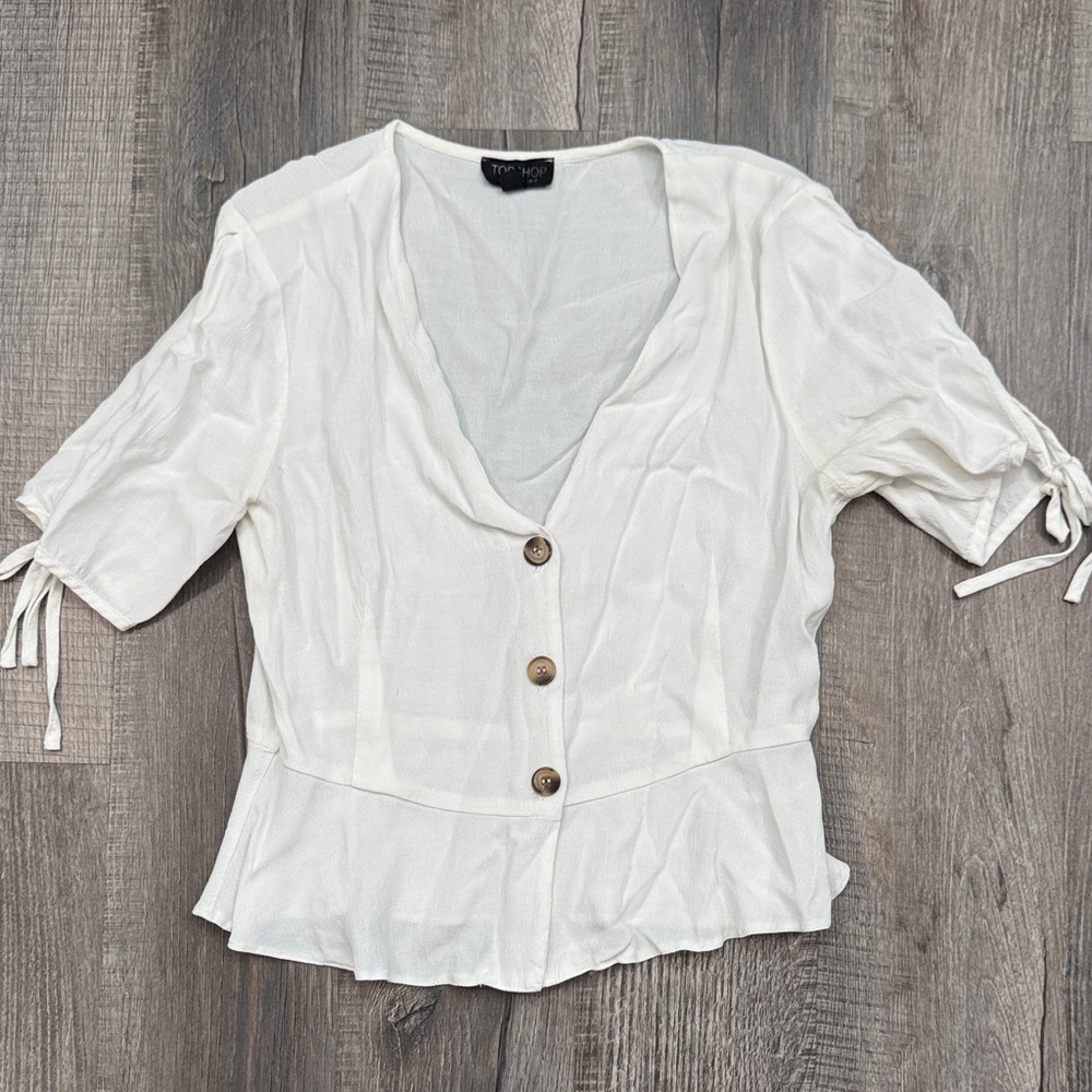 Topshop Cream Button-Down Blouse